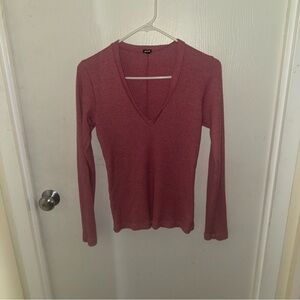Monrow Mauve V-Neck Long Sleeve Tee